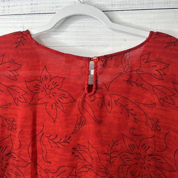 Nouveau Monde Womens Plus Size 2X Lined Red Chiffon Blouse Sheer Shoulder Pads - Picture 6 of 14